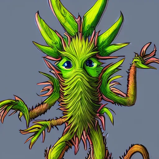 Prompt: A humanoid plant monster, highly detailed, digital art, sharp focus, trending on art station, thistle, artichoke, anime art style