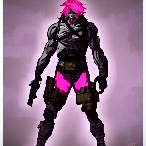 Image similar to Sundowner mercenary character from metal gear video game wearing a pink dress, male, trending on artstation