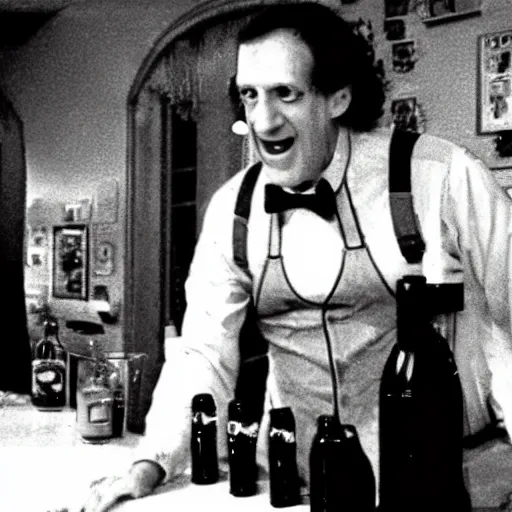 Prompt: squidward working as a bartender in the shining