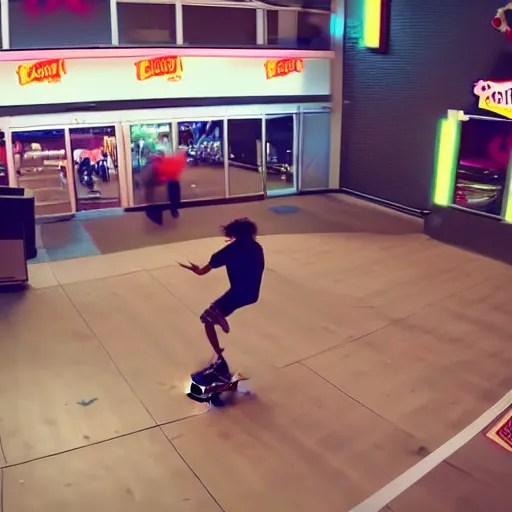 Image similar to kenny g skateboarding in the burger king lounge, epic, cinematic, realism, ultra detailed, 8 k