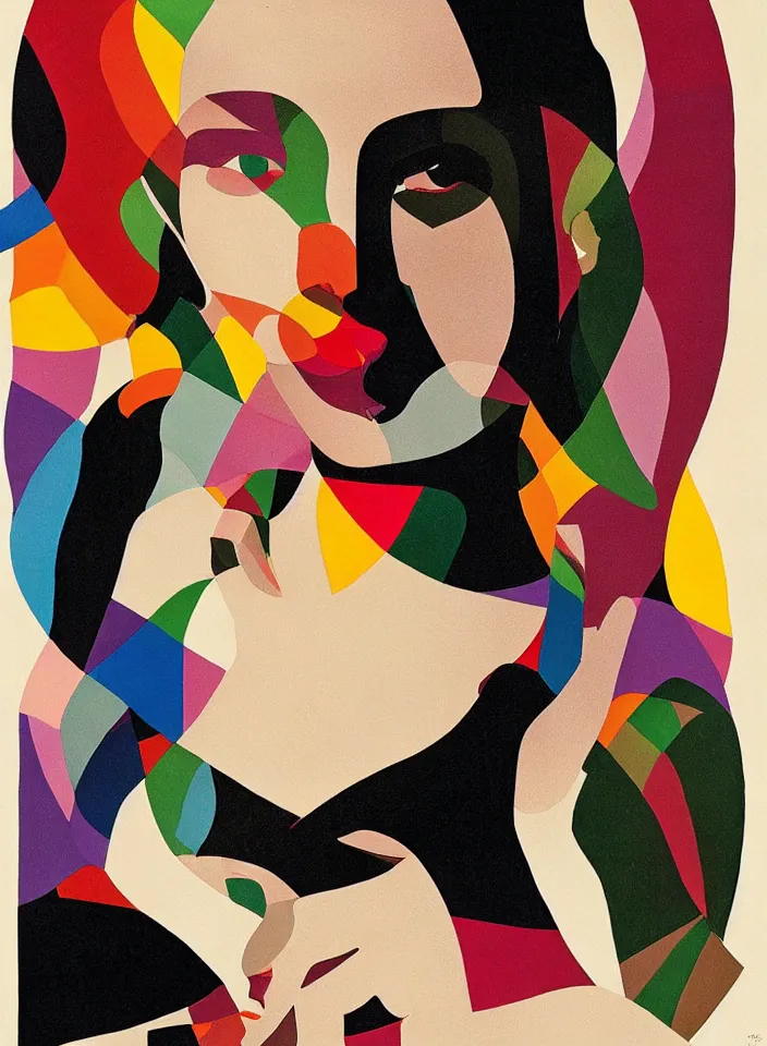 Image similar to graphic design, close portrait of a beautiful woman by milton glaser and lilian roxon, detailed