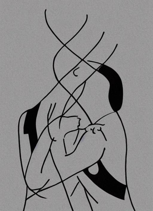 Image similar to graphic art illustration of a single line depicting a couple hugging