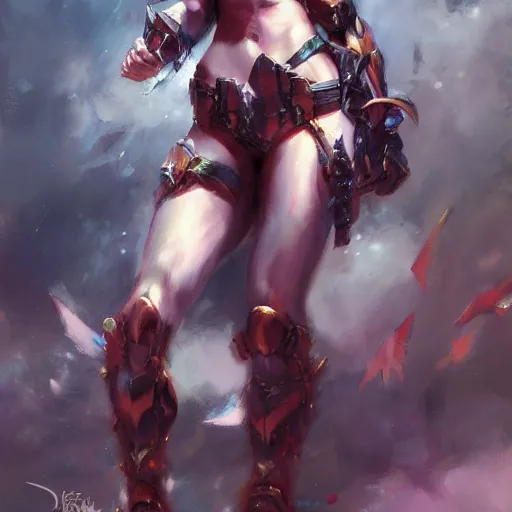 Image similar to muscular armored anime girl by daniel gerhartz, trending on art station