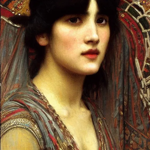 Prompt: orientalist portrait of a woman with thick black bangs selling carpets at market intricate artwork by john william waterhouse and Edwin Longsden Long and Theodore Ralli and Henryk Siemiradzki. trending on artstation, very coherent symmetrical artwork high detail 8k