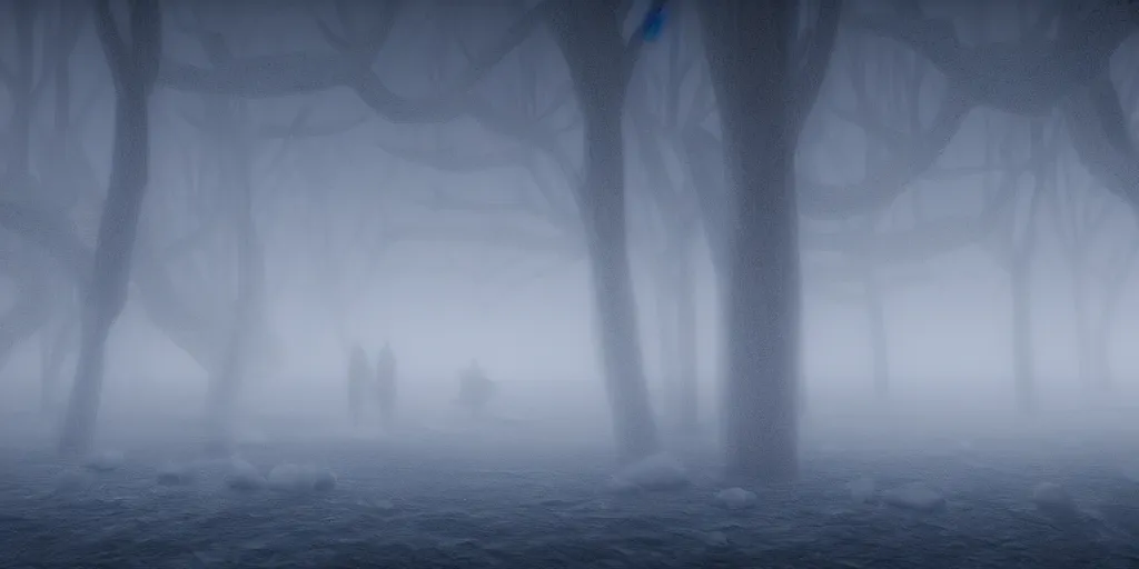 Prompt: The blessed aisles, icy and foggy, 4k, trending on artstation