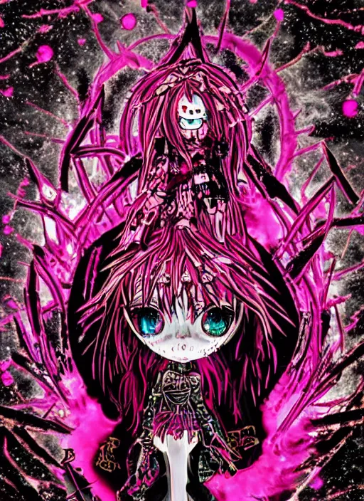 Prompt: spiked bloodmoon sigil stars draincore, goregrind album cover, baroque bedazzled gothic royalty frames surrounding a hellfire hexed witchcore aesthetic, dark vhs broken hearts, neon glyphs spiked pixelsort fairy kei decora doll by guro manga artist Shintaro Kago