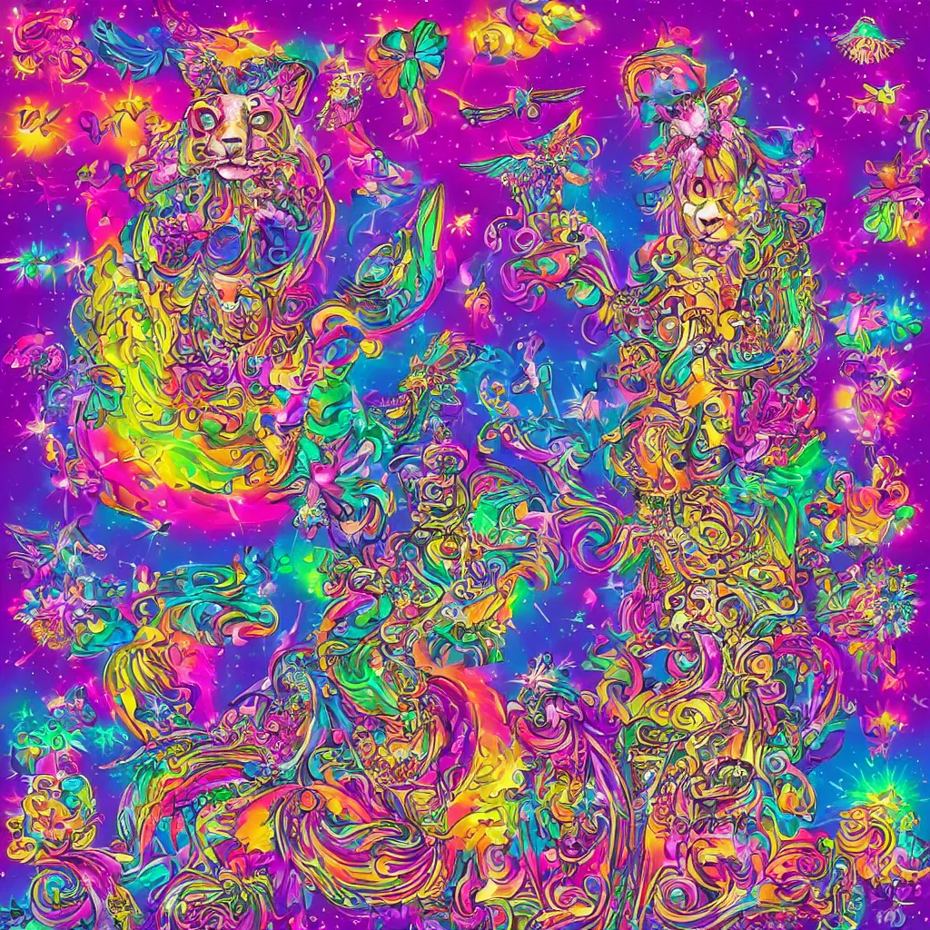 Image similar to lisa frank album cover design design depicting the alter to the ai machine gods, beautiful digital art