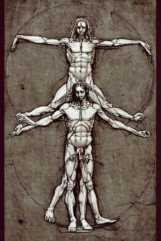 Prompt: vitruvian man of a xenomorph done by leonardo de vinci