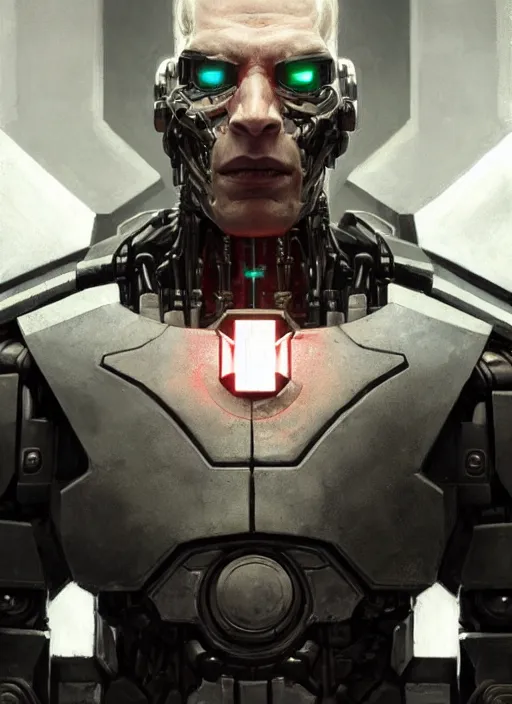 Image similar to julian beck as victor stone, full body concept, cyborg, borg, strogg, face of a man, terminator, flesh, quake strogg, doom demon, wolfenstein, monstrous, powerful, symmetry, symmetrical, concept art by ruan jia and greg rutkowski