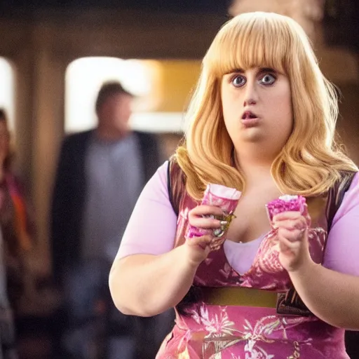 Prompt: movie still of rebel wilson as the star of the mask
