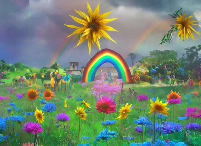 Prompt: 🌈🌻, lowbrow inthe style of camille rose garcia, matte painting, 8 k,