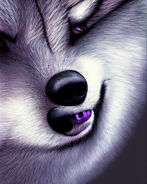 Image similar to realistic paining of a baby wolf, psychedelic, dark art, facing camera, photo realistic, detailed, 1 4 5 0, delicate, hyper realism, ultra realistic, 8 k