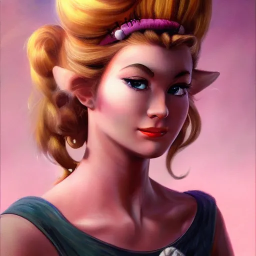 Image similar to An ultra realistic portrait painting of Princess Peach in the style of Frank Frazetta, 4k, Ultrarealistic, Highly Detailed, Dark Fantasy, Epic Lighting