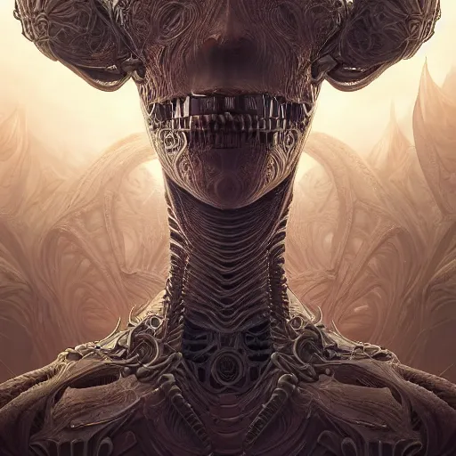 Prompt: a highly detailed photographic portrait of an alien, biomechanical sculpture, mandelbrot fractal, intricate, elegant, ornate, elegant, luxurious, beautifully lit, ray traced, octane 3D render in the style of Peter Mohrbacher and Peter Gric