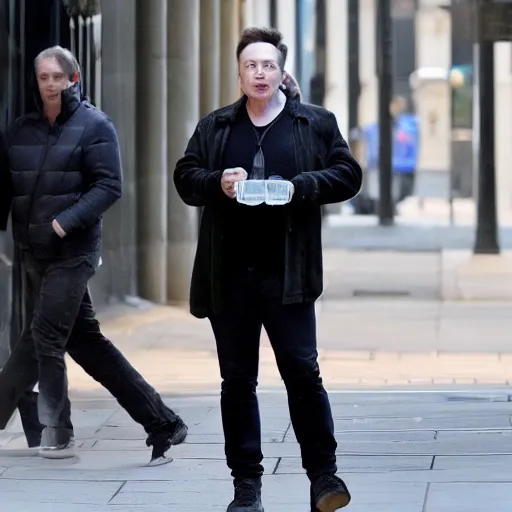 Image similar to elon musk suspiciously eating crystals in london