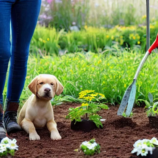 Image similar to dog yellow english lab gardening