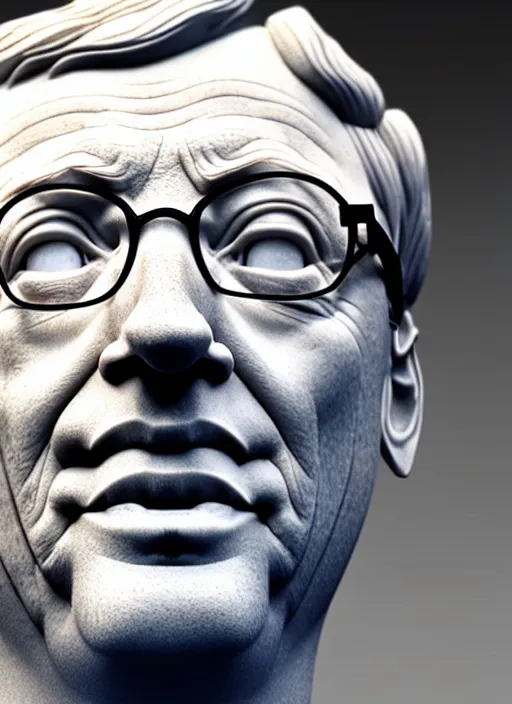 Image similar to bill gates as marble statue, soft surface texture, very realistic 3 d render, soft sun lights, 4 k, high detailed photography result