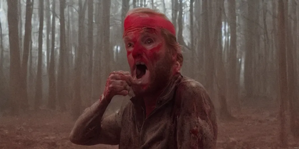 Image similar to movie still of donald trump in mandy ( 2 0 1 8 ) directed by panos cosmatos, film grain