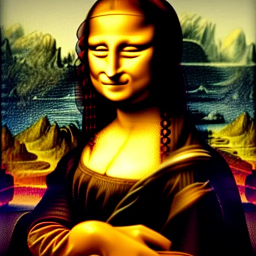 Image similar to mona lisa in style of cyber punk