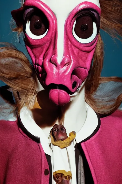 Image similar to comme des garcons campaign featuring jar jar binks as a female cowgirl, long eyeslashes, huge juicy lips, big seductive eyes, unprocessed colors, # nofilter, realistic vfx simulation