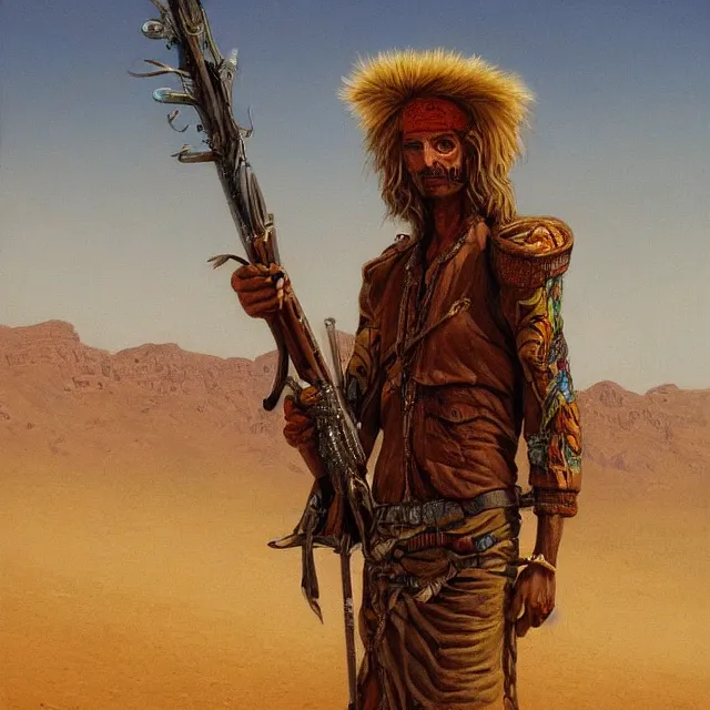 Image similar to a painting of a desert punker by johfra bosschart, dark fantasy art, high detail, trending on artstation