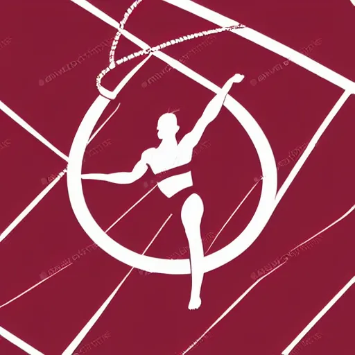 Prompt: stylized vector graphic of an athlete using gymnastic rings in the sun, warm colors, white background, trending on artstation