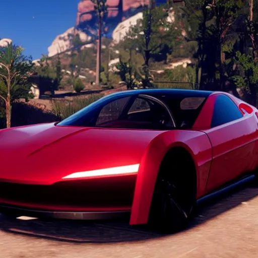 Image similar to futuristic sleek sports car in red dead redemption 2