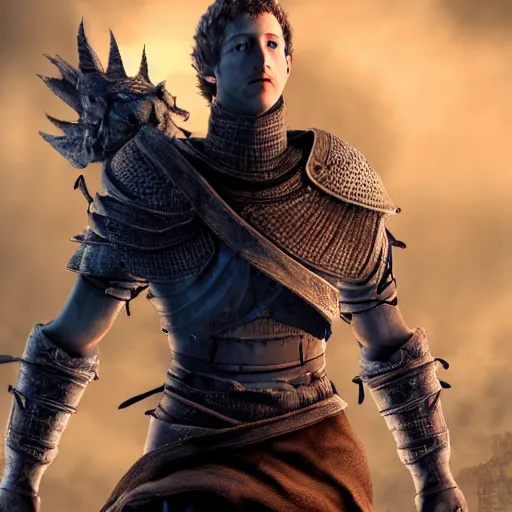 Image similar to Mark Zuckerberg in Dark Souls, highly detailed, high quality, HD, 4k, 8k, Canon 300mm, professional photographer, 40mp, lifelike, top-rated, award winning, realistic, sharp, no blur, edited, corrected, trending