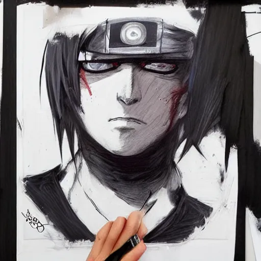 Prompt: itachi uchiha, paint by Guy Denning