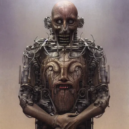 Image similar to style by millais, ( ( ( ( ( ( ( ( by beksinski ) ) ) ) ) ) ) ), portrait painting of cybernetic yokai, 8 k, highly detailed, octane render, by millais,