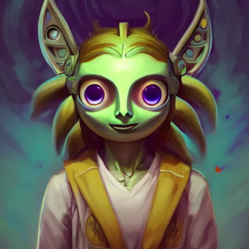 Prompt: a portrait of cinematic still of majora's mask, art by lois van baarle and loish and ross tran and rossdraws and sam yang and samdoesarts and artgerm and saruei and disney, digital art, highly detailed, intricate, sharp focus, trending on artstation hq, deviantart, unreal engine 5, 4 k uhd image