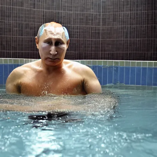 Image similar to Putin swimming inside a toilet