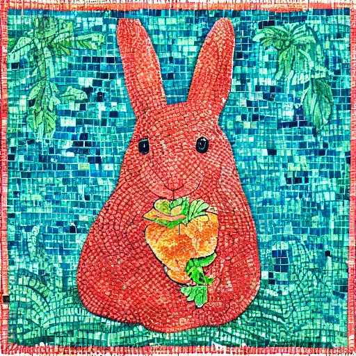 Prompt: a rabbit eating raspberries in the style of ancient mosaic