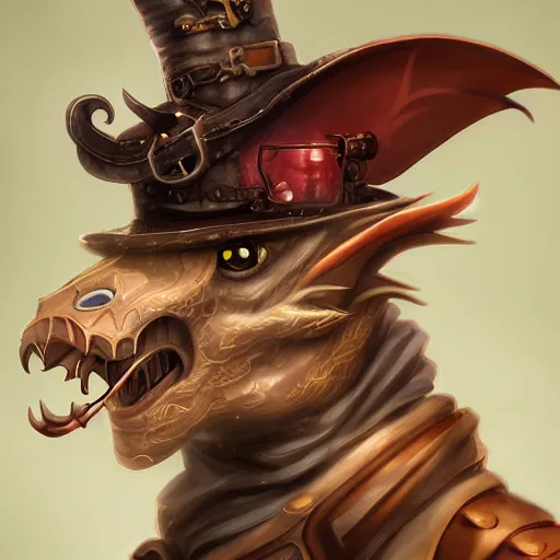 Prompt: a profile picture of a dragon with steampunk hat and moustache, by ROSS tran, 4k