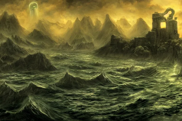 Prompt: highly detailed rise of cthulhu wallpaper