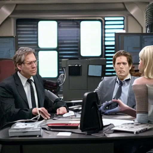 Prompt: a still of from battlestar galactica crossover with the office