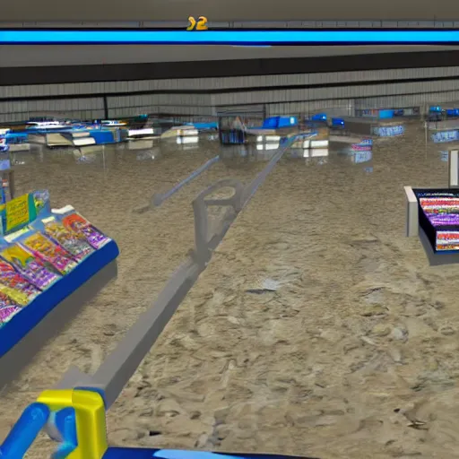 Image similar to flooded walmart, ps 2 game screenshot