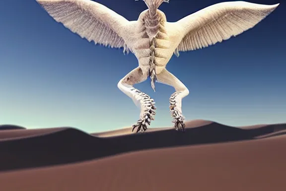 Image similar to “ very very intricate photorealistic photo of a white eldritch horror flying over the desert, detailed natural lighting, award - winning crisp details ”