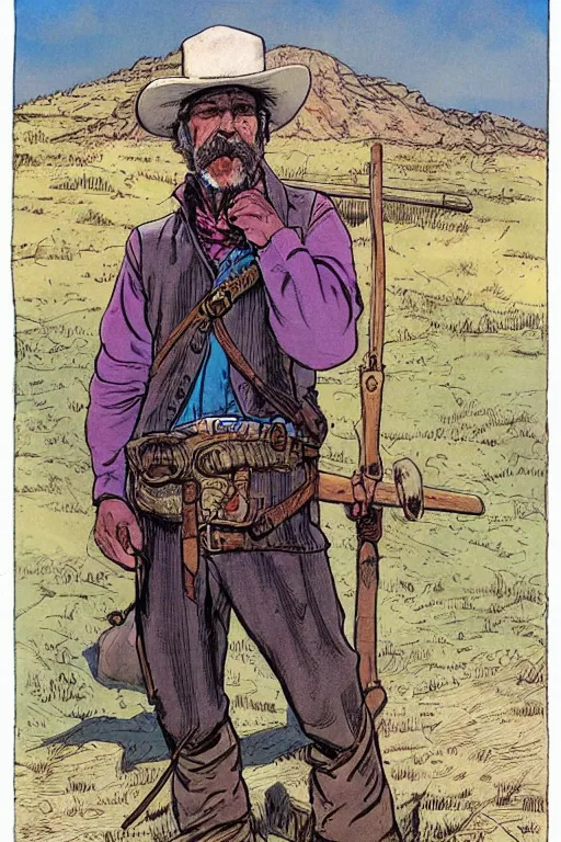 Image similar to Mr Rabbit dressed as an old west prospector. concept art by James Gurney and Mœbius.