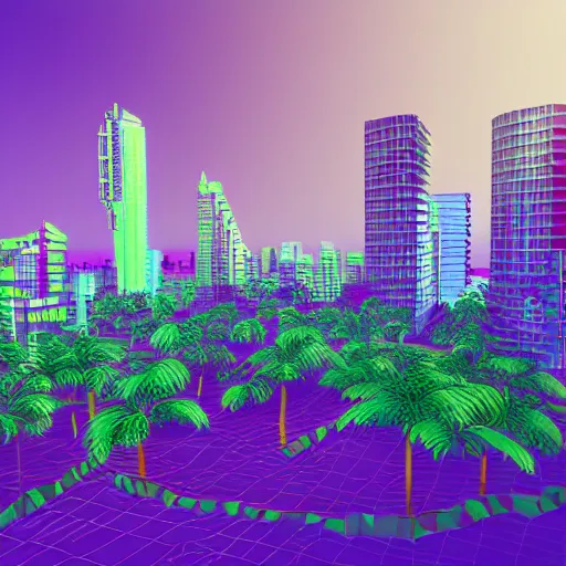 Prompt: vaporwave jungle city 3 d render