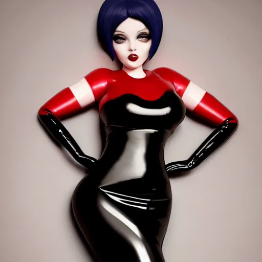 Prompt: a curvy feminine pale goth cutie wearing an elegant elaborate tight latex-nylon-leather sequined tube gown with red highlights, thin-waist, cgsociety, photorealistic, sublime-comforting ambience, 16k, smooth, sharp focus, trending on ArtStation, volumetric lighting, fully clothed, worksafe