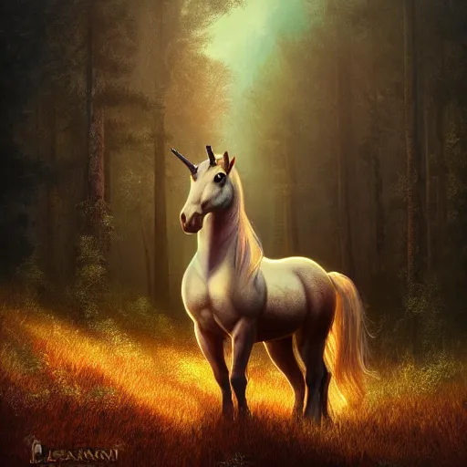 Prompt: majestic gracious unicorn portrait, magic forest, atmospheric lighting, painted, menacing, intricate, volumetric lighting, beautiful, rich deep colours masterpiece, golden hour, sharp focus, ultra detailed, by leesha hannigan, ross tran, thierry doizon, kai carpenter, ignacio fernandez rios