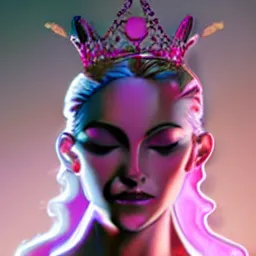 Prompt: pink portrait of beautiful female angel queen Angelina Jolie head wearing shiny pink crown, subtle purple accents, hyper details, black metal rococo, sculpted by Alex Alice, Craig Mullins, yoji shinkawa, trending on artstation, beautifully lit, Peter mohrbacher, hyper detailed, insane details, intricate, elite, elegant, luxury, ray of light through smoke, CGsociety, hypermaximalist, blackpink, golden ratio, volumetric, octane render, weta digital, micro details, 3d sculpture