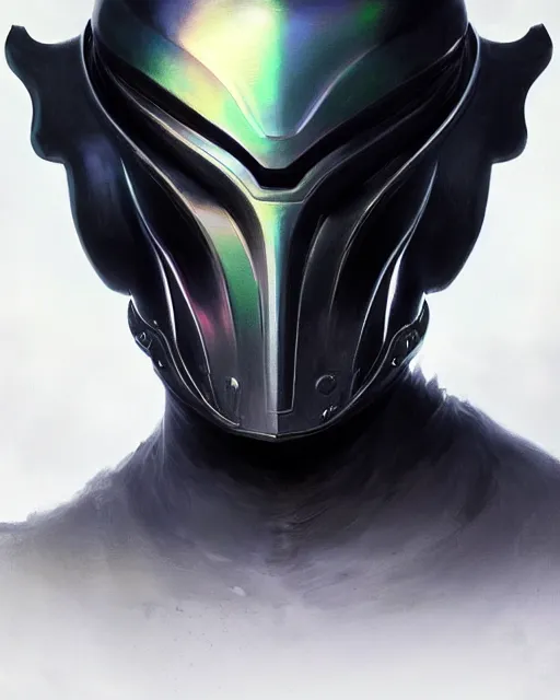 Image similar to iridescent sinewy smooth muscular male sleek glossy black pearlescent futuristic armor with smooth black featureless helmet, by greg rutkowski, mark brookes, jim burns, tom bagshaw, magali villeneuve, eve ventrue, trending on artstation