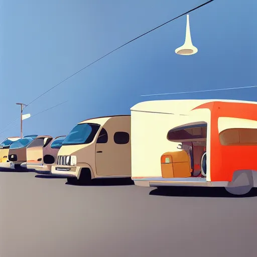 Image similar to goro fujita ilustration loaded with suitcases a motorhome at a gas station, painting by goro fujita, sharp focus, highly detailed, artstation