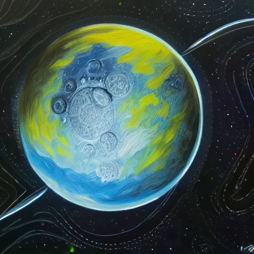 Image similar to highly detailed artwork, dyson sphere, acrylic painting