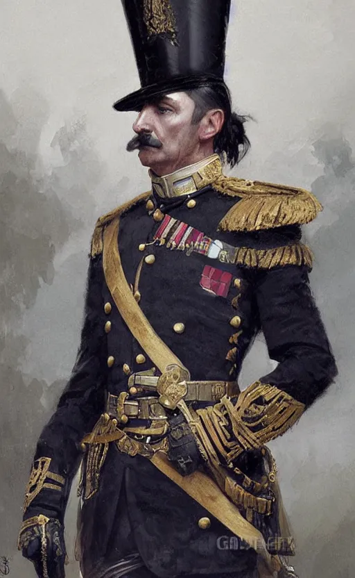 Prompt: portrait of a victorian general wearing ceremonial uniform, male, detailed face, victorian, highly detailed, cinematic lighting, digital art painting by greg rutkowski