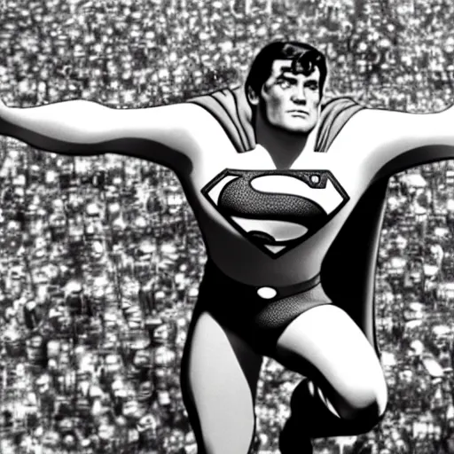 Image similar to a film still of a Stanley Kubrick's movie about superman, 1970s