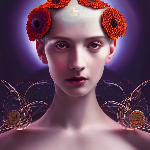 Prompt: portrait of the beautiful young robotic goddess of poppy, surreal, fantasy, intricate, mechanical, elegant, dramatic lighting, emotionally evoking symbolic metaphor, highly detailed, gears, lifelike, photorealistic, digital painting, painterly, artstation, concept art, smooth, head in focus, sharp focus, illustration, art by John Collier and Krenz Cushart and Artem Demura and Alphonse Mucha and Albert Aublet,