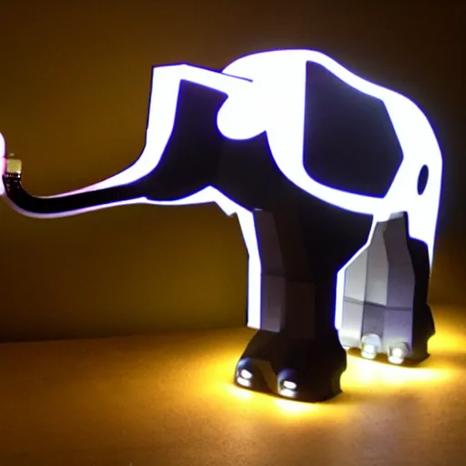 Image similar to a cybertronic elephant made of metal, glowing led tusks
